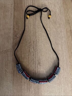 Handcrafted African Trade Krobo beads. Red & Black hand painted Beaded Necklace